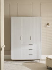 White Emilie Oak Effect Triple, 3 drawers Wardrobe - Image 3 of 8