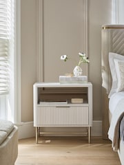 White Emilie Oak Effect 1 Drawer Bedside Table - Image 1 of 6
