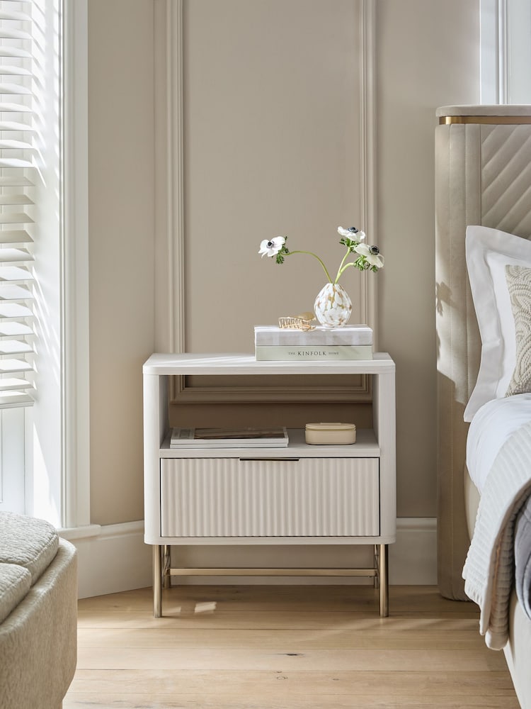 White Emilie Oak Effect 1 Drawer Bedside Table - Image 1 of 6