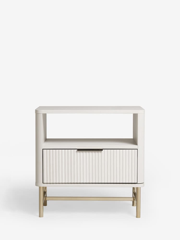 White Emilie Oak Effect 1 Drawer Bedside Table - Image 2 of 6