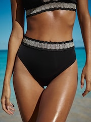 أسود - Lipsy High Waist Scuba Elastic Bikini Bottoms - صورة 1 من 5