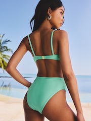 Lipsy Teal Blue Plunge Bikini Top with Trim Detail Straps - Image 4 of 4