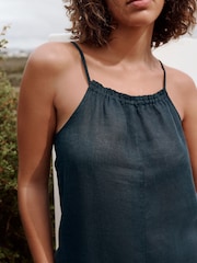 Navy 100% Linen Wide Leg Romper - Image 4 of 8