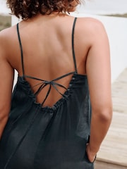 Navy 100% Linen Wide Leg Romper - Image 5 of 8