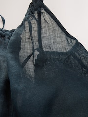 Navy 100% Linen Wide Leg Romper - Image 7 of 8