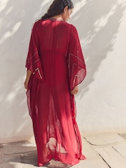 Red Embellished Maxi Kaftan - Image 3 of 6