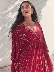Red Embellished Maxi Kaftan - Image 4 of 6