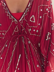 Red Embellished Maxi Kaftan - Image 6 of 6