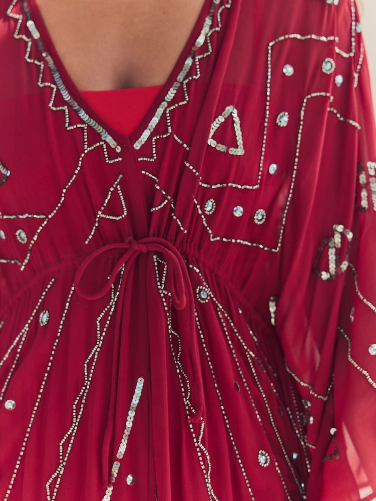 Red Embellished Maxi Kaftan - Image 6 of 6
