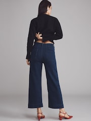 כחול עמוק - Anthropologie מכנסי ג'ינס קרופ בגזרה רחבה, דגם Maeve The Colette - תמונה 3 מתוך 4