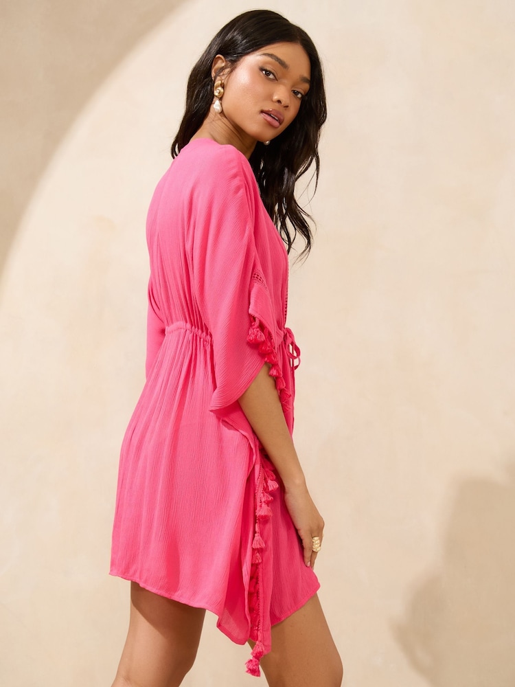 Lipsy Pink Short Kimono Lace Insert Mini Kimono - Image 4 of 4