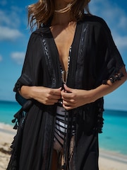 Lipsy Black Long Kimono Lace Insert Mini Kimono - Image 3 of 5