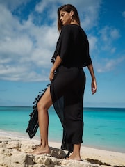 Lipsy Black Long Kimono Lace Insert Mini Kimono - Image 5 of 5