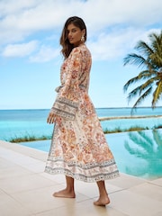 Lipsy White and Orange Printed Sheer Maxi Kimono - Image 4 of 5