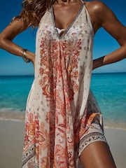 Lipsy Cream and Orange Paisley Print Beach Dress - Image 5 of 5