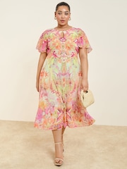 Lipsy Pink Printed Chiffon Short Sleeve Maxi Dress - Image 1 of 4
