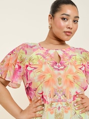Lipsy Pink Printed Chiffon Short Sleeve Maxi Dress - Image 2 of 4