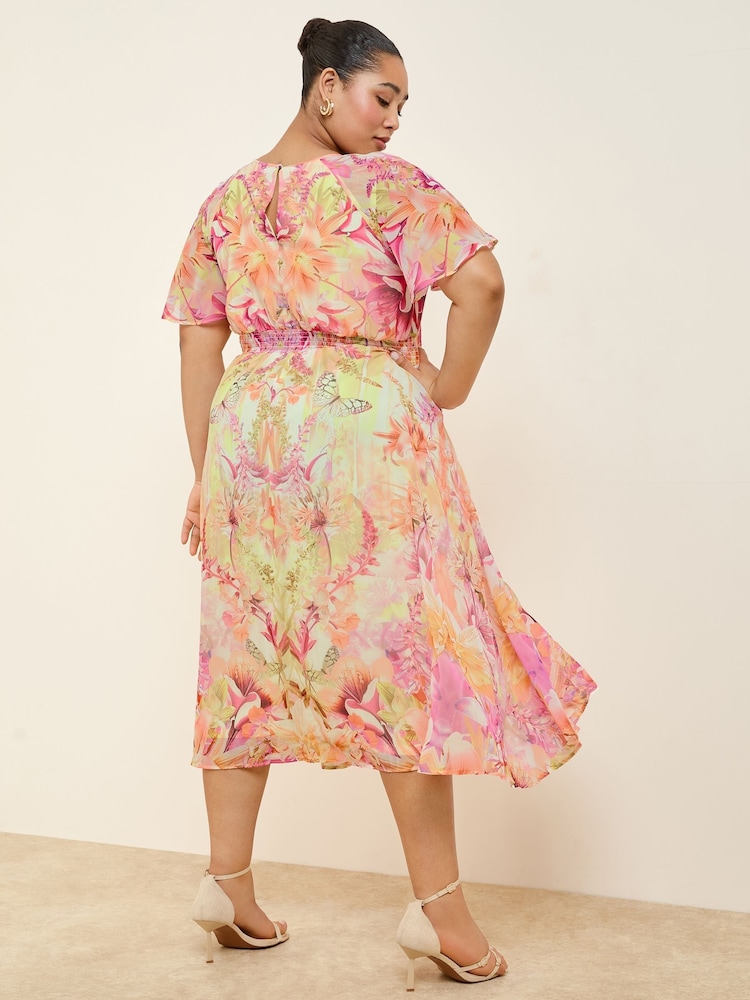Lipsy Pink Curve Printed Chiffon Short Sleeve Maxi Dress - Image 3 of 4