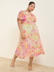 Lipsy Pink Printed Chiffon Short Sleeve Maxi Dress - Image 4 of 4