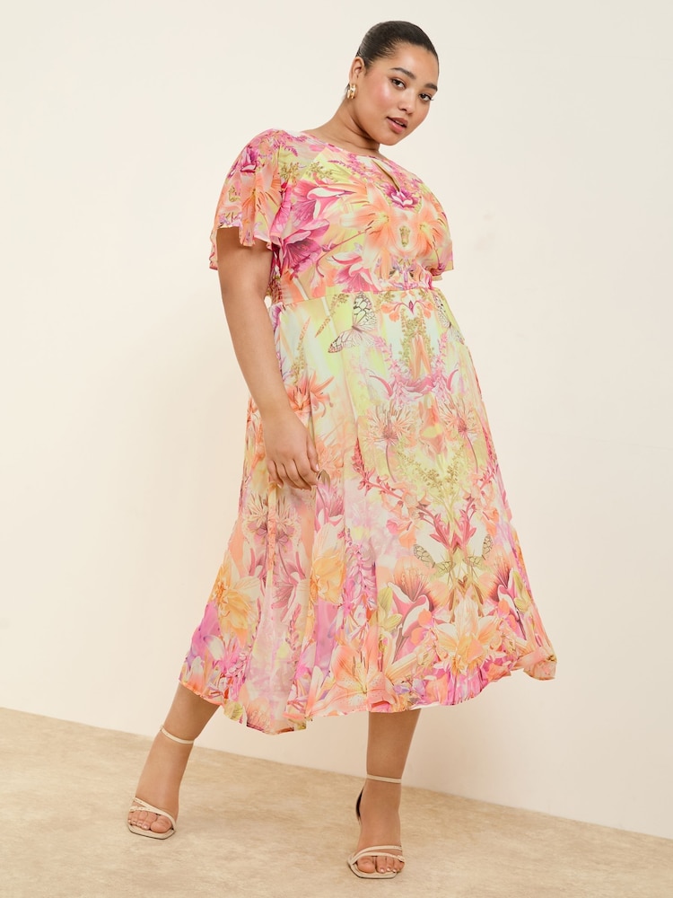 Lipsy Pink Printed Chiffon Short Sleeve Maxi Dress - Image 4 of 4