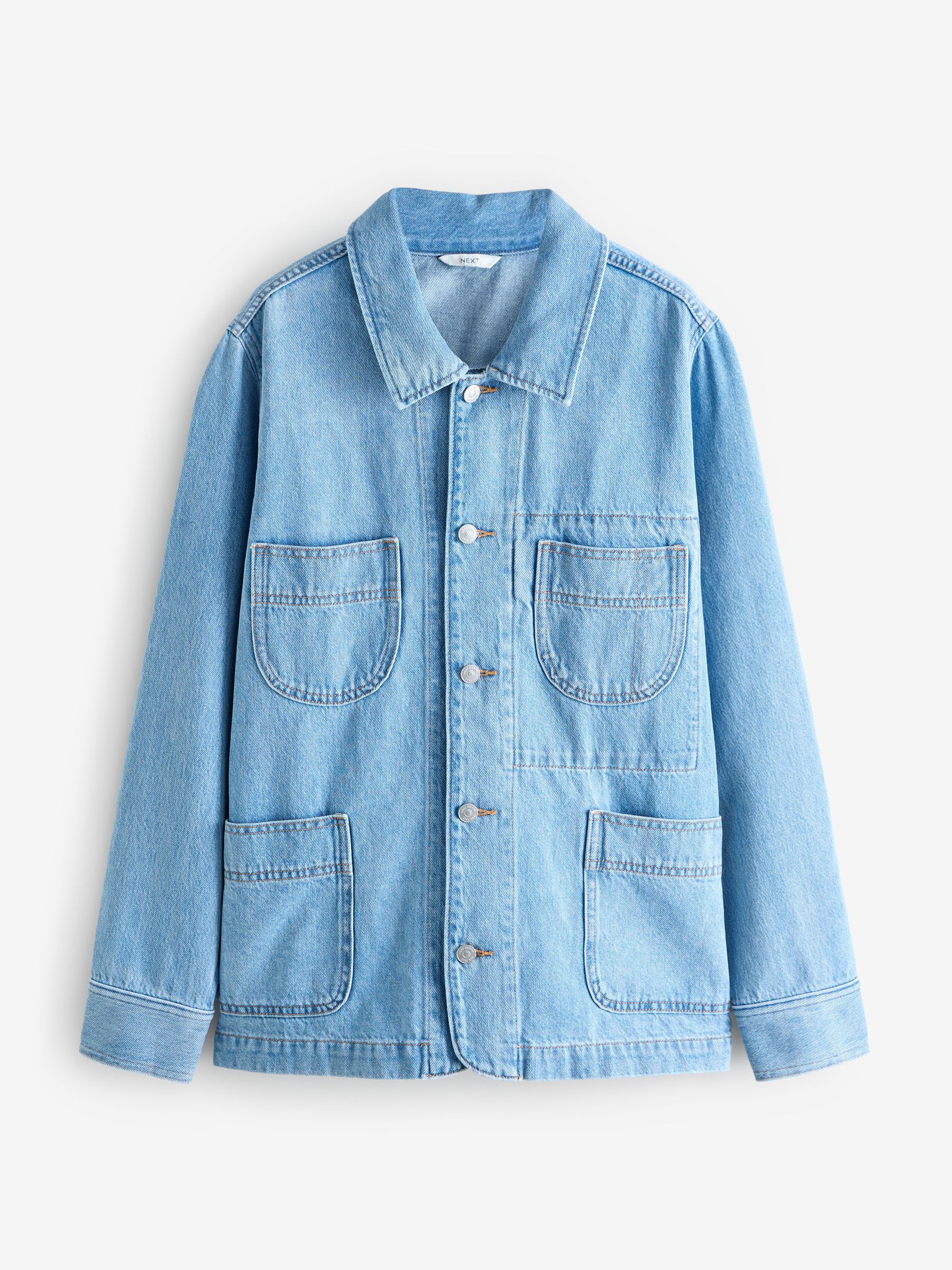Buy Mid Blue Four Pocket Denim Worker 100% Cotton Jacket from Next