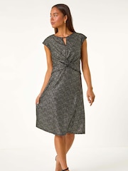 Roman Metallic Petite Shimmer Knot Waist Keyhole Dress - Image 3 of 6