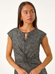 Roman Metallic Petite Shimmer Knot Waist Keyhole Dress - Image 5 of 6