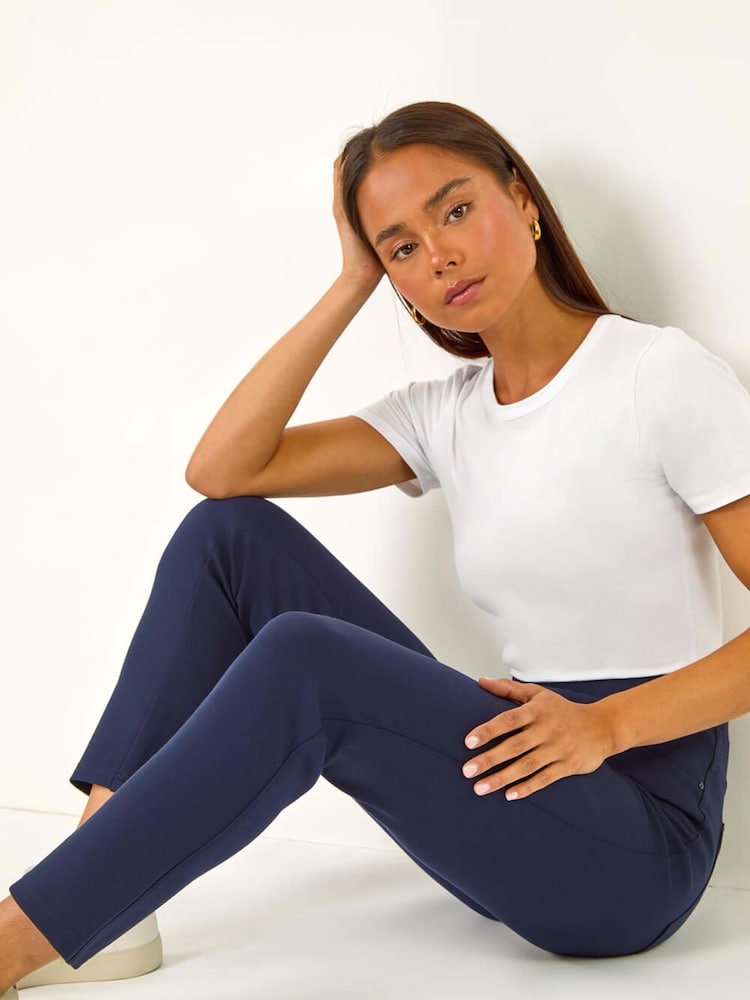 Roman Blue Petite Elastic Waist Ponte Stretch Jeans - Image 1 of 5