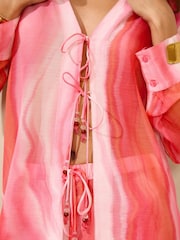 Lipsy Pink Print Sheer Tie Front Beach Shirt - Image 3 of 4