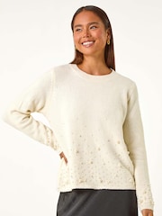 Roman Natural Petite Pearl Gradient Detail Jumper - Image 4 of 5