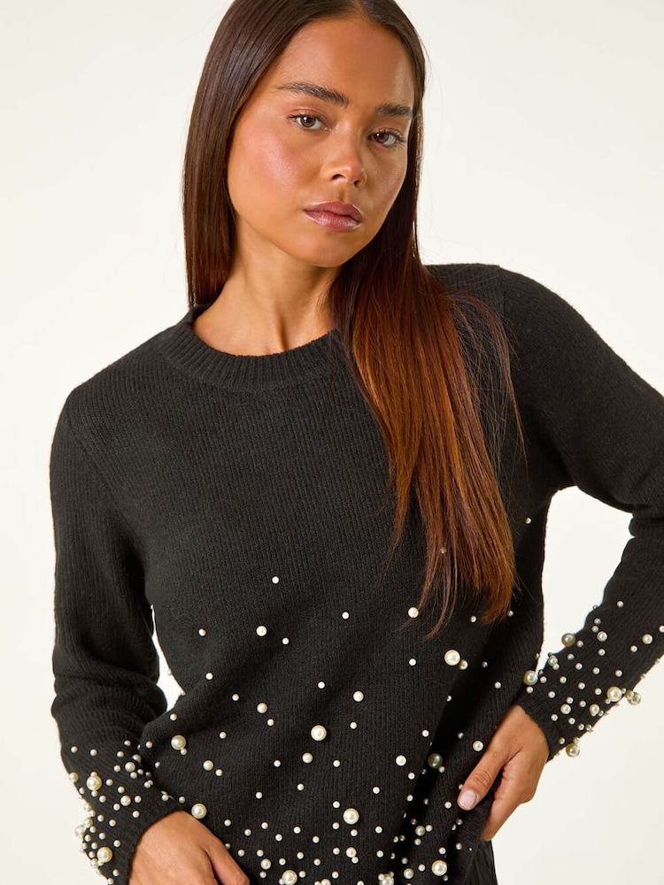 Roman Black Petite Pearl Gradient Detail Jumper - Image 1 of 5