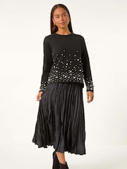 Roman Black Petite Pearl Gradient Detail Jumper - Image 2 of 5