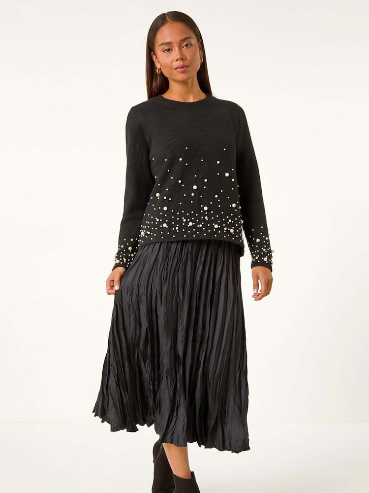 Roman Black Petite Pearl Gradient Detail Jumper - Image 2 of 5