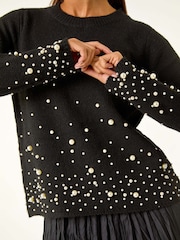Roman Black Petite Pearl Gradient Detail Jumper - Image 5 of 5