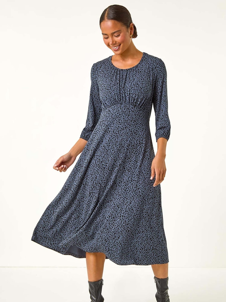 Gris - Roman Petite Spot Print Ruched Midi Dress - Imagen 1 de 6 Gris - Roman Petite Spot Print Ruched Midi Dress - Imagen 1 de 6