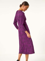 Roman Purple Petite Twist Front V-Neck Midi Dress - Image 3 of 5