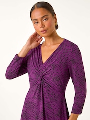 Roman Purple Petite Twist Front V-Neck Midi Dress - Image 4 of 5
