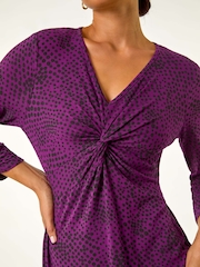 Roman Purple Petite Twist Front V-Neck Midi Dress - Image 5 of 5