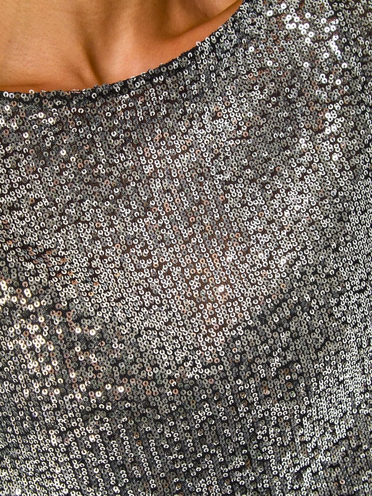 Roman Black Petite Constrast Sequin Velvet Dress - Image 6 of 6