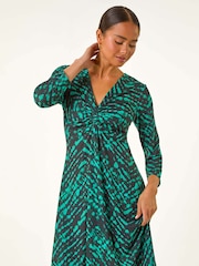 Roman Green Petite Abstract Twist Front Dress - Image 1 of 5