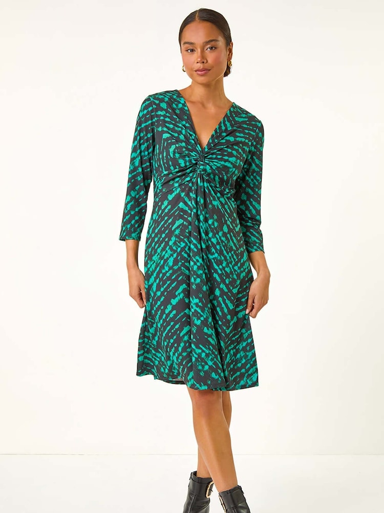 Roman Green Petite Abstract Twist Front Dress - Image 2 of 5