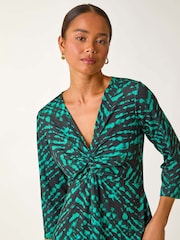 Roman Green Petite Abstract Twist Front Dress - Image 4 of 5