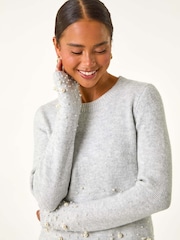 Roman Grey Petite Pearl Gradient Detail Jumper - Image 1 of 6