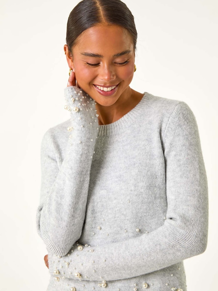 Roman Grey Petite Pearl Gradient Detail Jumper - Image 1 of 6