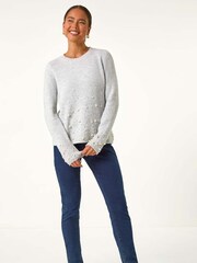 Roman Grey Petite Pearl Gradient Detail Jumper - Image 3 of 6