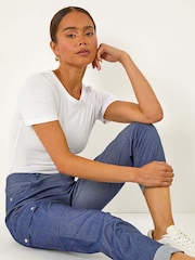 Roman Blue Petite Elastic Waist Bengaline Cargo Trousers - Image 1 of 5