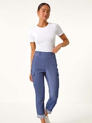 Roman Blue Petite Elastic Waist Bengaline Cargo Trousers - Image 2 of 5