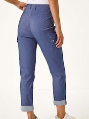 Roman Blue Petite Elastic Waist Bengaline Cargo Trousers - Image 3 of 5