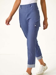 Roman Blue Petite Elastic Waist Bengaline Cargo Trousers - Image 4 of 5