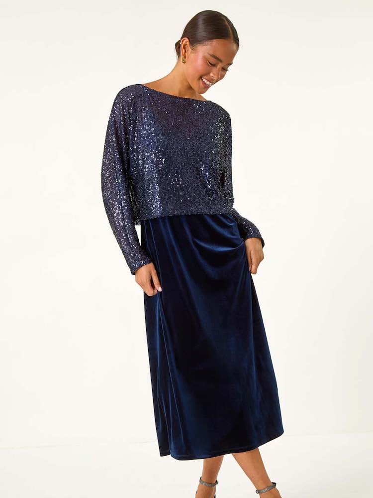 Blau - Roman Petite Constrast Sequin Velvet Dress - Bild 2 von 5 Blau - Roman Petite Constrast Sequin Velvet Dress - Bild 2 von 5